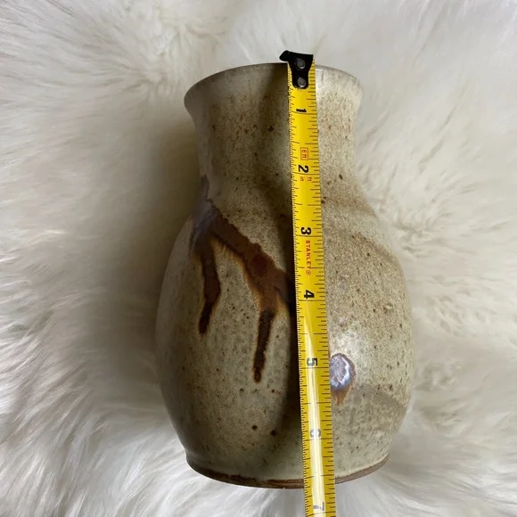 Vintage Brown Modern Vases Signed Artisan Studio Pottery Neutral Handmade Vase - Picture 3 of 5